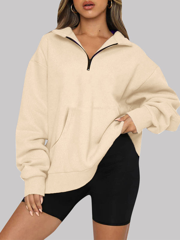 Katlyn Pocket Top Half Zip Pullover Long Sleeve Sweatshirt