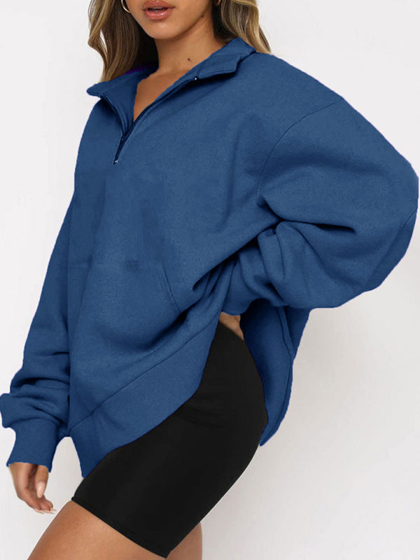 Katlyn Pocket Top Half Zip Pullover Long Sleeve Sweatshirt