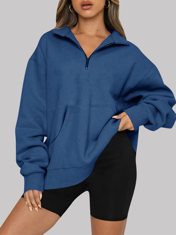 Katlyn Pocket Top Half Zip Pullover Long Sleeve Sweatshirt