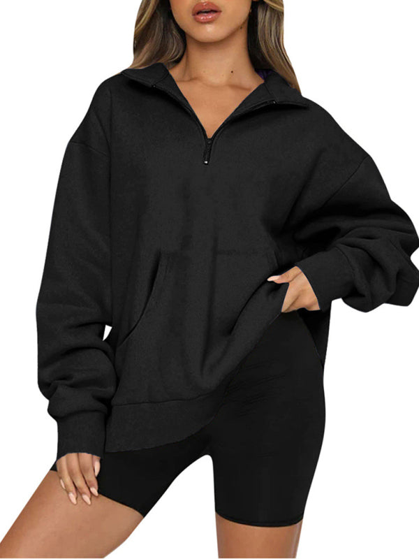 Katlyn Pocket Top Half Zip Pullover Long Sleeve Sweatshirt