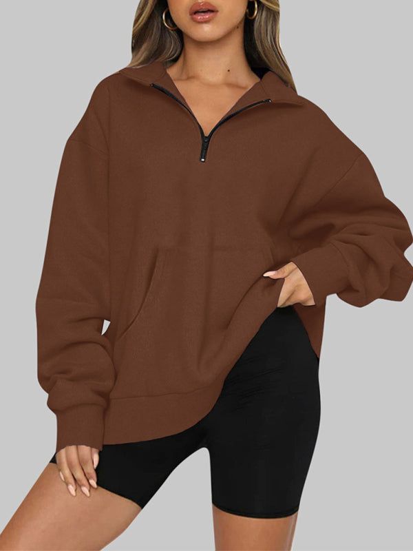 Katlyn Pocket Top Half Zip Pullover Long Sleeve Sweatshirt