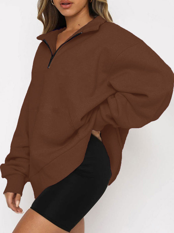 Katlyn Pocket Top Half Zip Pullover Long Sleeve Sweatshirt