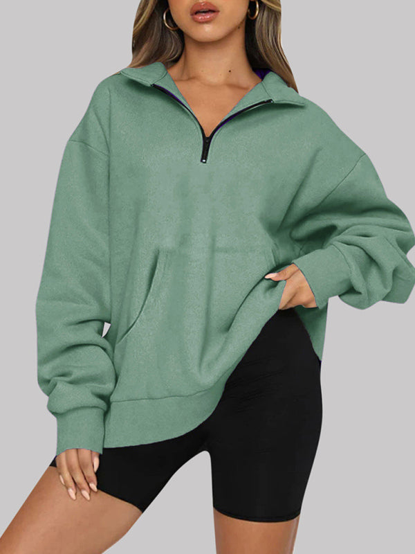 Katlyn Pocket Top Half Zip Pullover Long Sleeve Sweatshirt