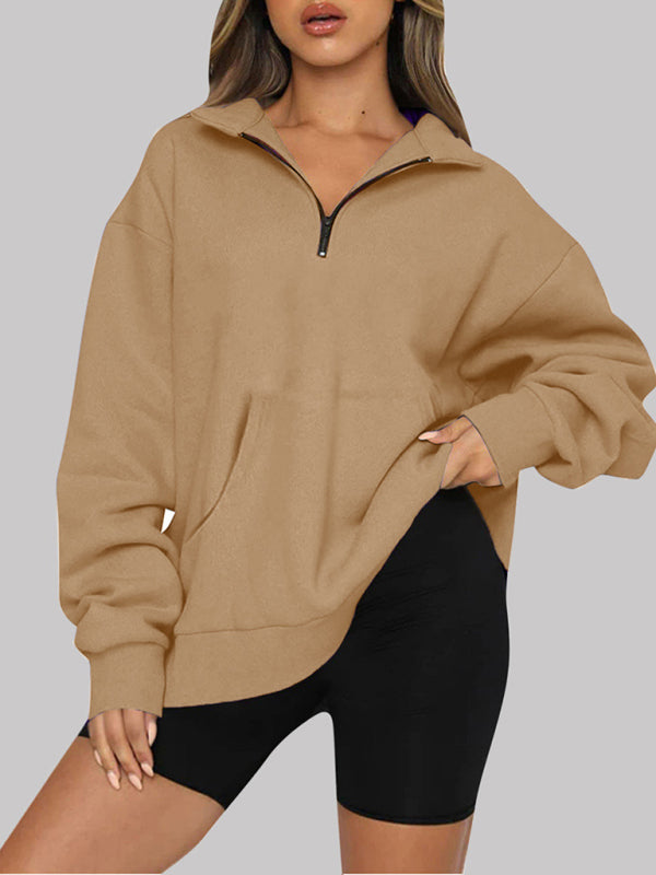 Katlyn Pocket Top Half Zip Pullover Long Sleeve Sweatshirt