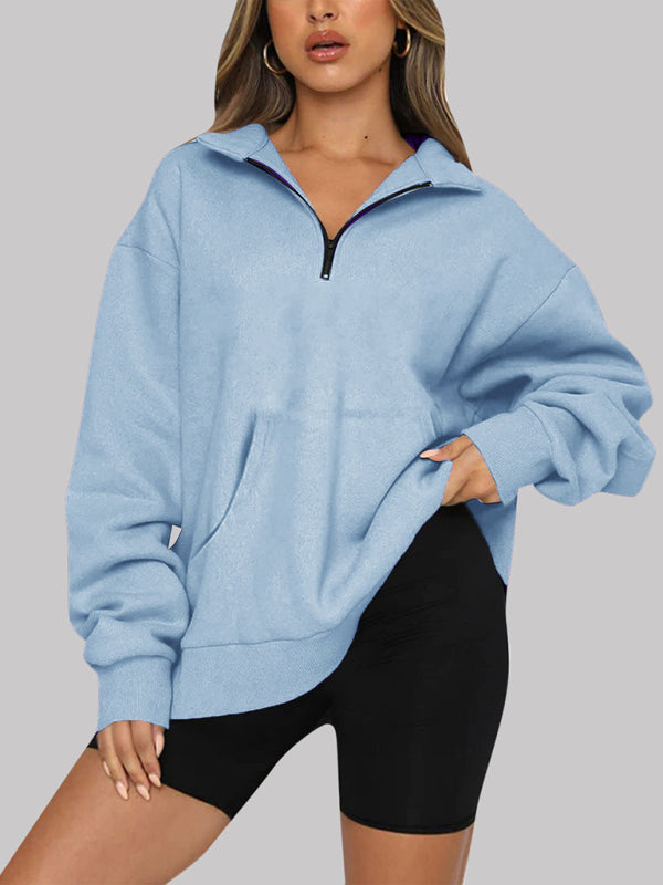 Katlyn Pocket Top Half Zip Pullover Long Sleeve Sweatshirt