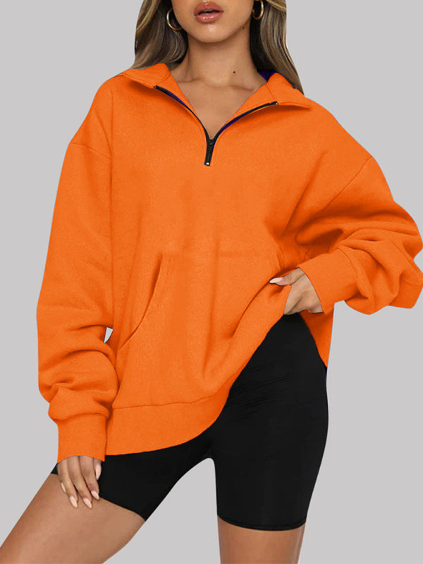 Katlyn Pocket Top Half Zip Pullover Long Sleeve Sweatshirt