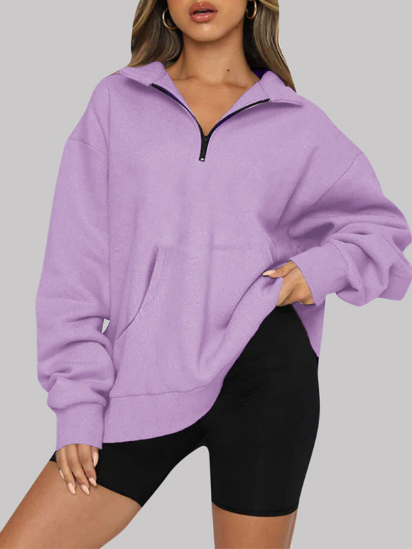 Katlyn Pocket Top Half Zip Pullover Long Sleeve Sweatshirt