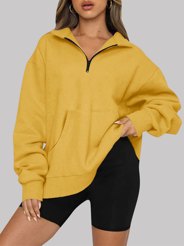 Katlyn Pocket Top Half Zip Pullover Long Sleeve Sweatshirt