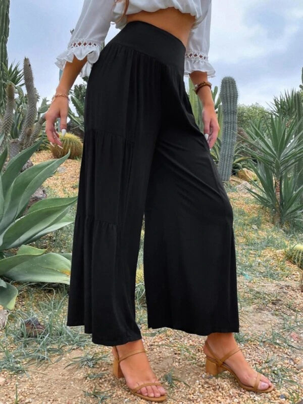 Alianna Casual wide-leg cotton and linen high-waist loose trousers for women