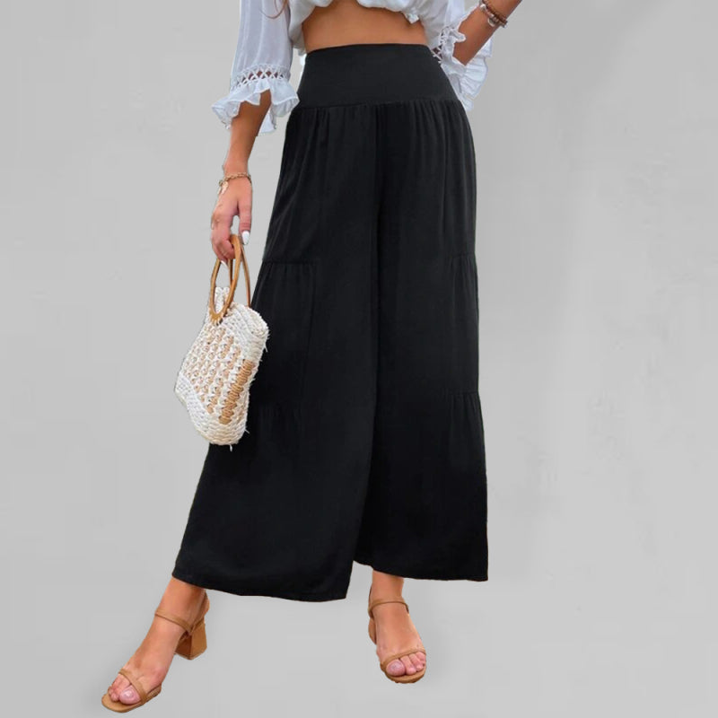 Alianna Casual wide-leg cotton and linen high-waist loose trousers for women