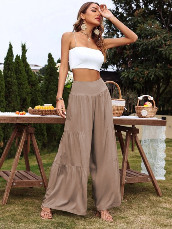 Alianna Casual wide-leg cotton and linen high-waist loose trousers for women