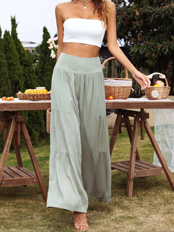 Alianna Casual wide-leg cotton and linen high-waist loose trousers for women