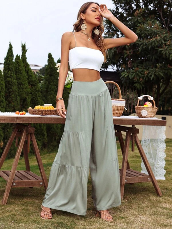 Alianna Casual wide-leg cotton and linen high-waist loose trousers for women