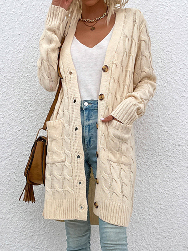 Serena Long Twist Sweater New Arrival Button Straight Pocket Cardigan