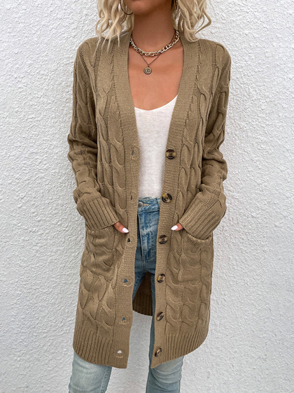 Serena Long Twist Sweater New Arrival Button Straight Pocket Cardigan