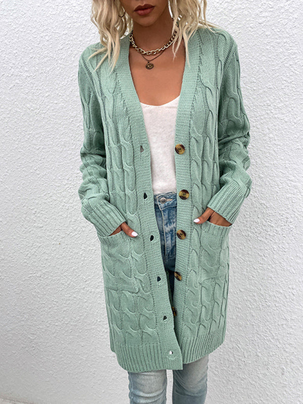 Serena Long Twist Sweater New Arrival Button Straight Pocket Cardigan