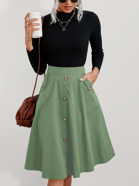 Alison Women's Pocket Button Elegant Midi Skirt