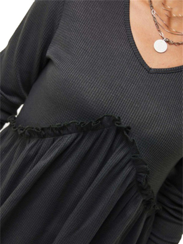 Kacie New Loose Ruffled Ruffle Loose V-Neck T-Shirt