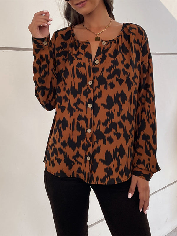 Keely Women's Woven Leopard Print Casual Cardigan Long-Sleeved Shirt