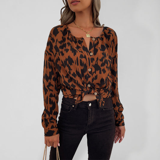 Keely Women's Woven Leopard Print Casual Cardigan Long-Sleeved Shirt