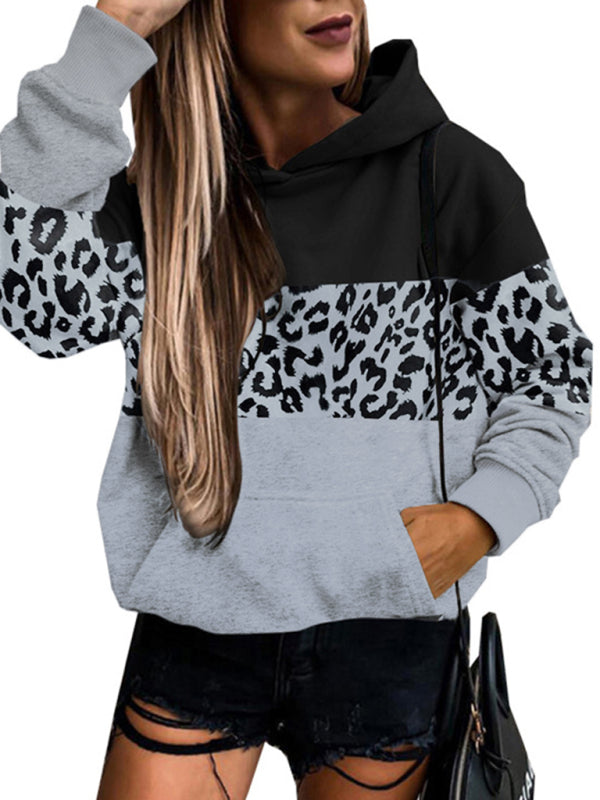 Juliet Women's Leopard Print Contrasting Color Long-Sleeve Hoodies