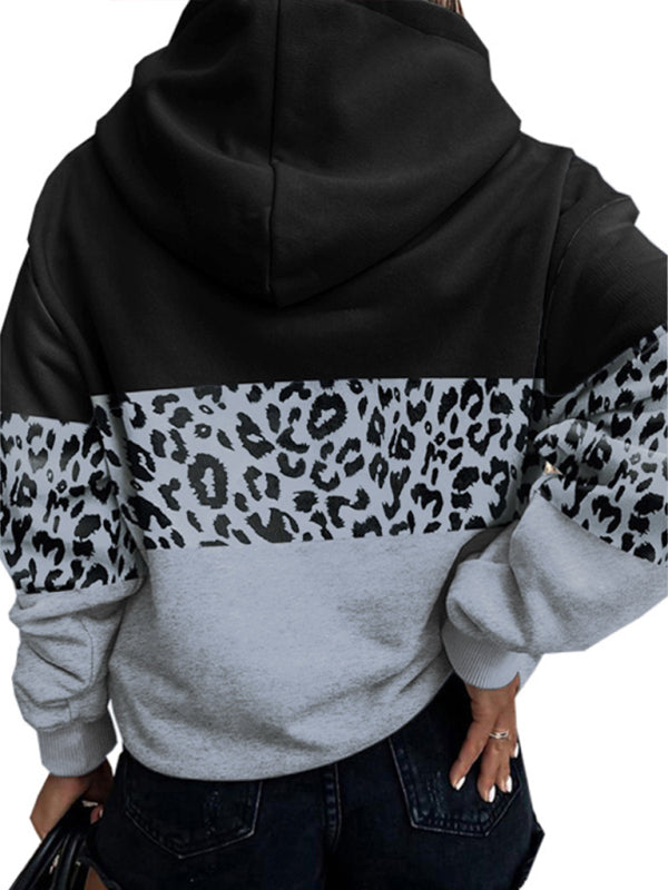 Juliet Women's Leopard Print Contrasting Color Long-Sleeve Hoodies