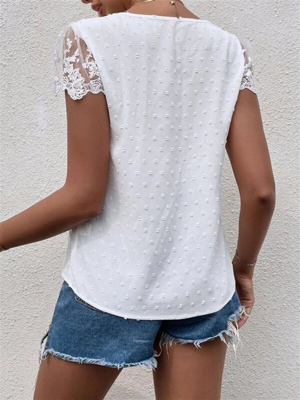 Julina Summer New V-Neck Chiffon Lace Shirt