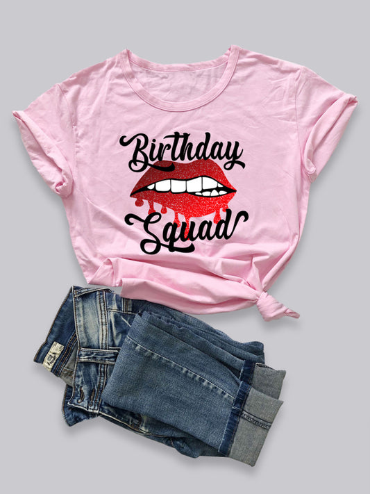 Eulalie Lips Print Birthday Graphic Casual Tee