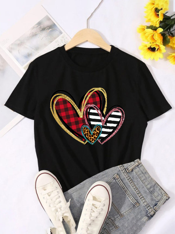 Jordyn Mother's Day Valentine's Day Leopard Love Print Top Short Sleeve T-Shirt