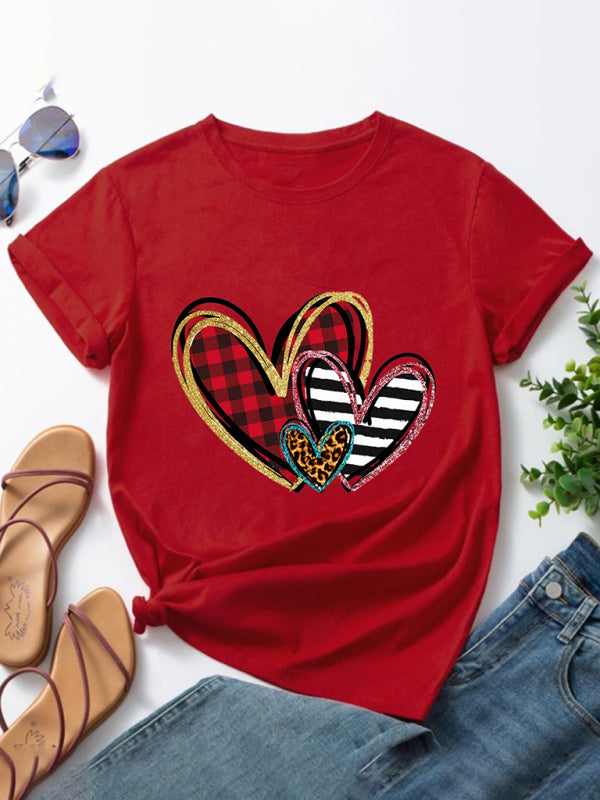 Jordyn Mother's Day Valentine's Day Leopard Love Print Top Short Sleeve T-Shirt