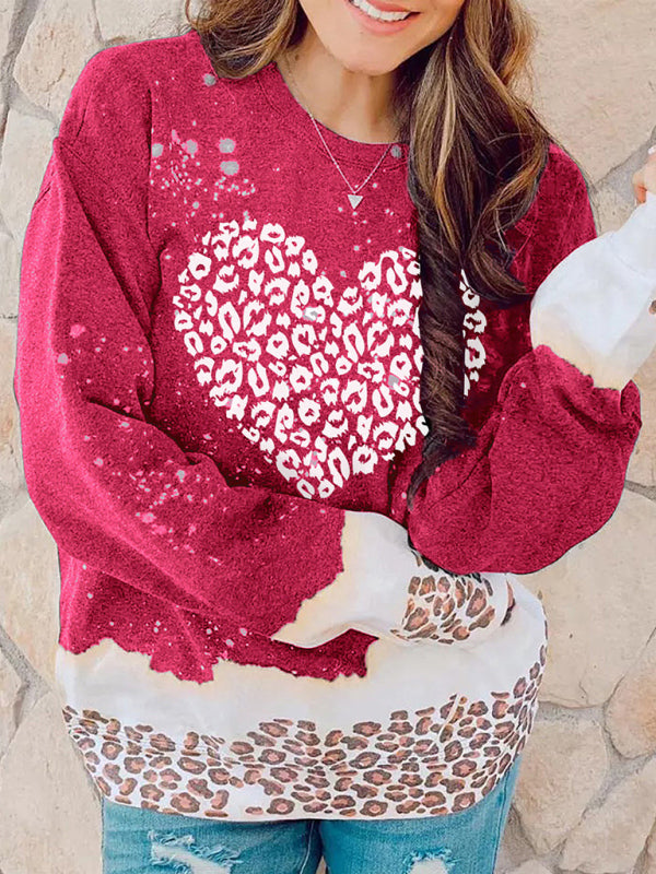 Latonya Women's Knitted Heart-Shaped Leopard Print Design Pullover Sweater