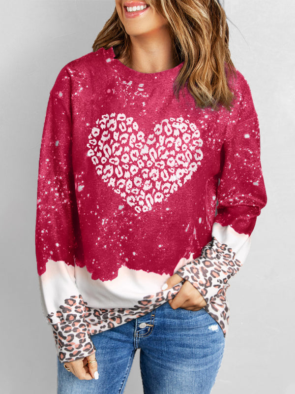 Latonya Women's Knitted Heart-Shaped Leopard Print Design Pullover Sweater