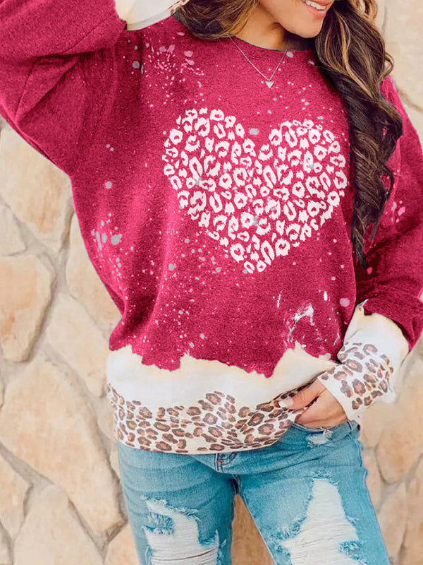 Latonya Women's Knitted Heart-Shaped Leopard Print Design Pullover Sweater