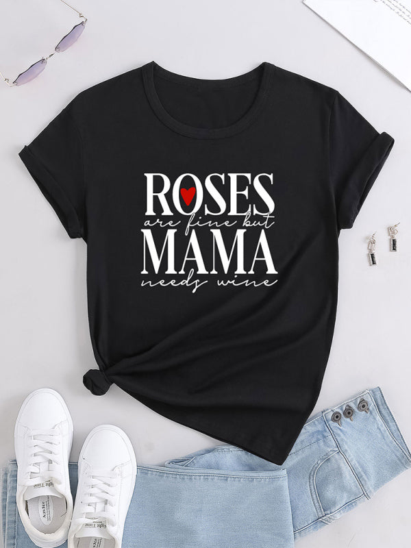 Jeanne Women's Casual Mama Wine Quote Tee