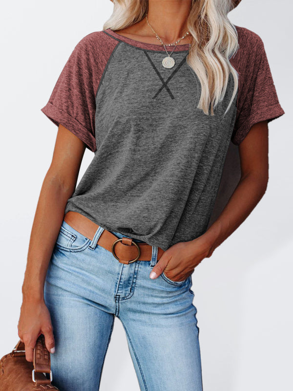 Hayley Ladies Colorblock Casual Round Neck Short Sleeve T-Shirt