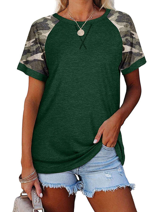 Sherry Women's Casual Camouflage Printed Mosaic Round Neck Short Sleeve T-Shirt