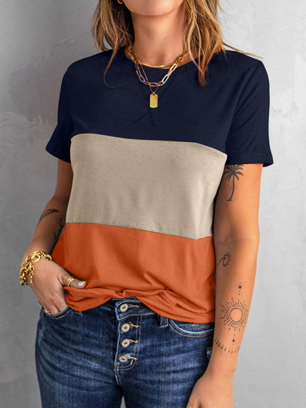 Joy Women's Casual Colorblock Short Sleeve Round Neck T-Shirt