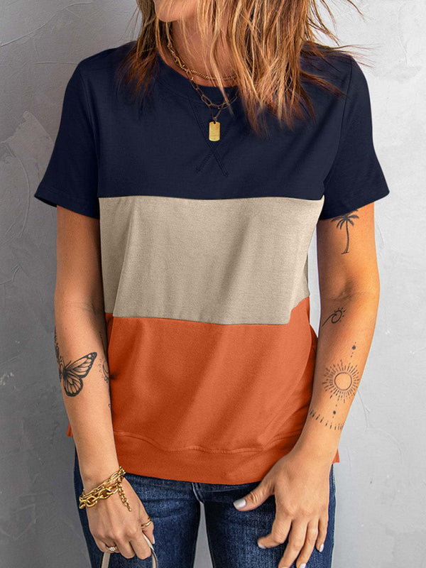 Joy Women's Casual Colorblock Short Sleeve Round Neck T-Shirt