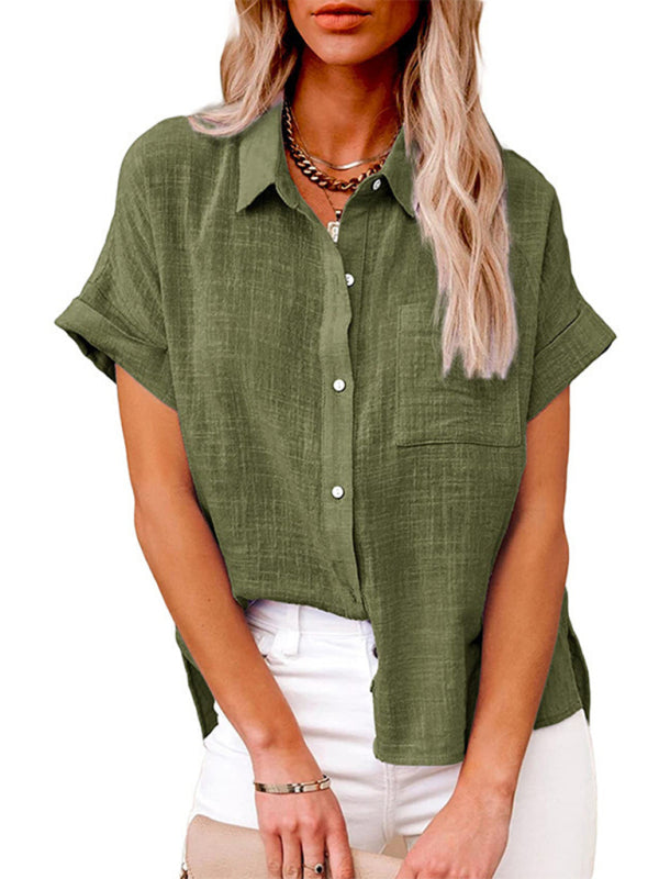 Oceana Women's Woven Casual Loose Lapel Short Sleeved Shirt