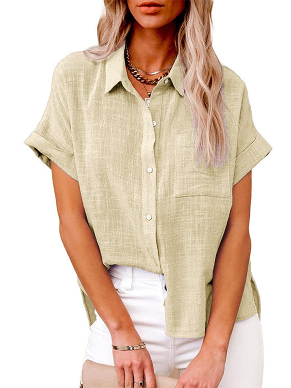 Oceana Women's Woven Casual Loose Lapel Short Sleeved Shirt