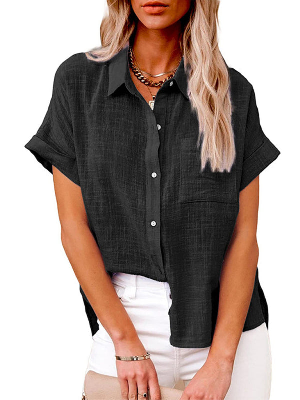 Oceana Women's Woven Casual Loose Lapel Short Sleeved Shirt