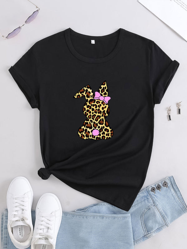 Lauren Leopard Bunny Cute Round Neck T-Shirt