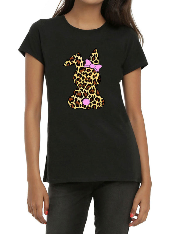 Lauren Leopard Bunny Cute Round Neck T-Shirt