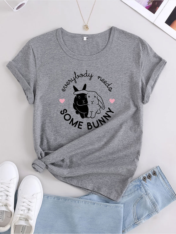 Vashti Bunny Print Casual Round Neck T-Shirt