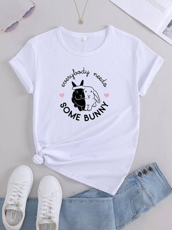 Vashti Bunny Print Casual Round Neck T-Shirt