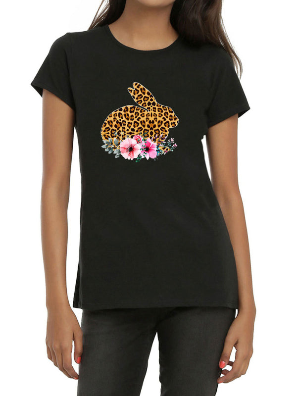 Vandelia Women Leopard Bunny Floral Tee