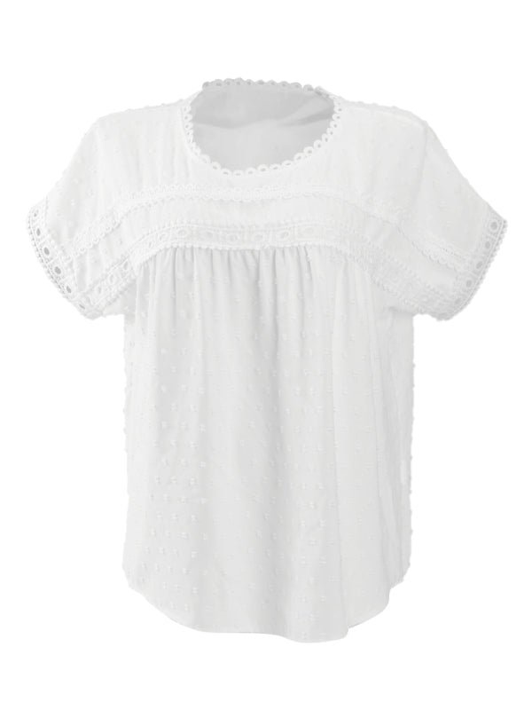 Rania Women's New Round Neck Pullover Short Sleeve Lace Top