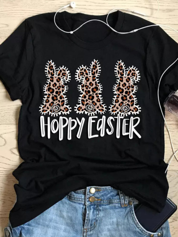 Sarah New Ladies Leopard Bunny Easter Explosion Style Urban Casual Short-Sleeved T-Shirt Top