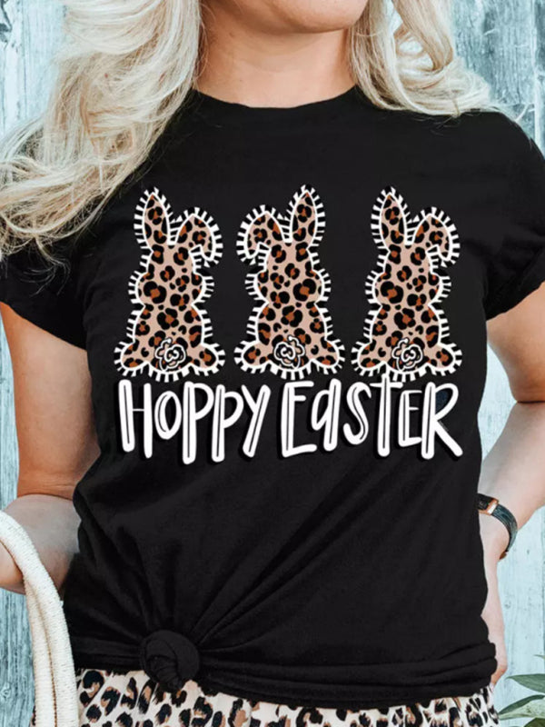 Sarah New Ladies Leopard Bunny Easter Explosion Style Urban Casual Short-Sleeved T-Shirt Top