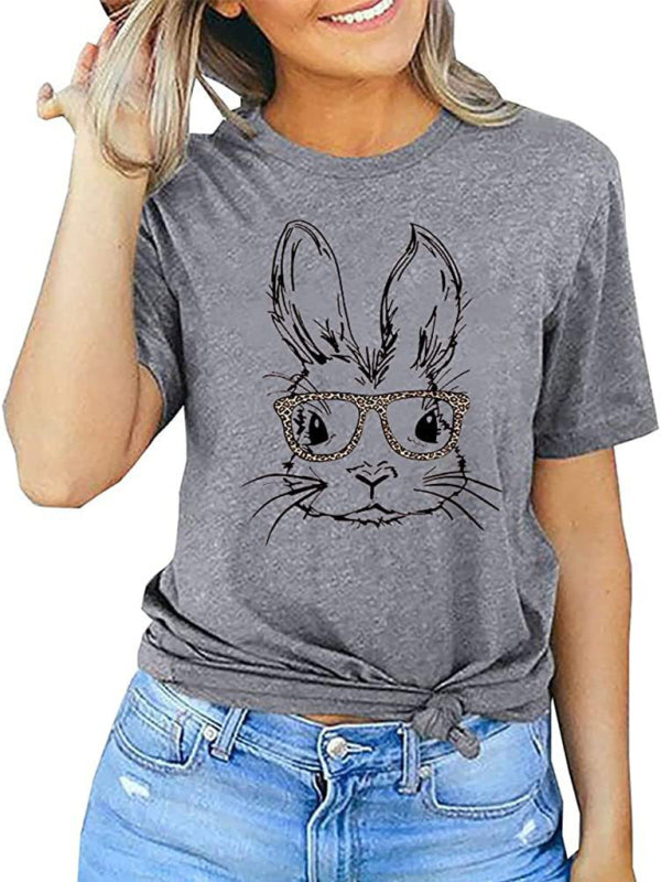 Sarah New Ladies Leopard Bunny Easter Explosion Style Urban Casual Short-Sleeved T-Shirt Top